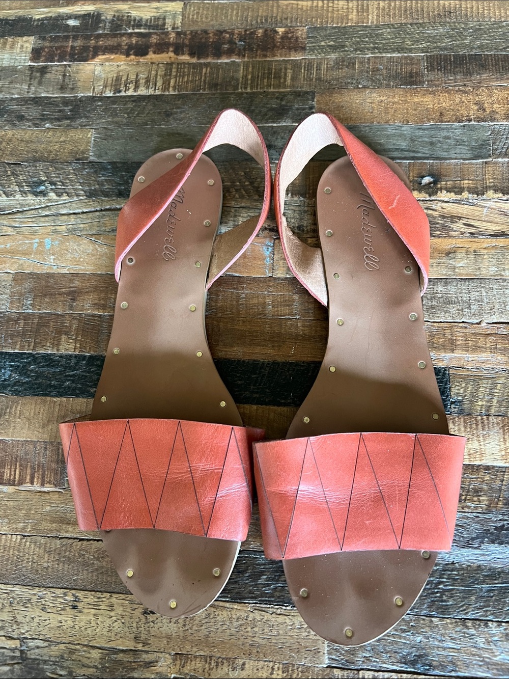Madewell Coral-Orange Leather Ankle Strap Slide Sandals